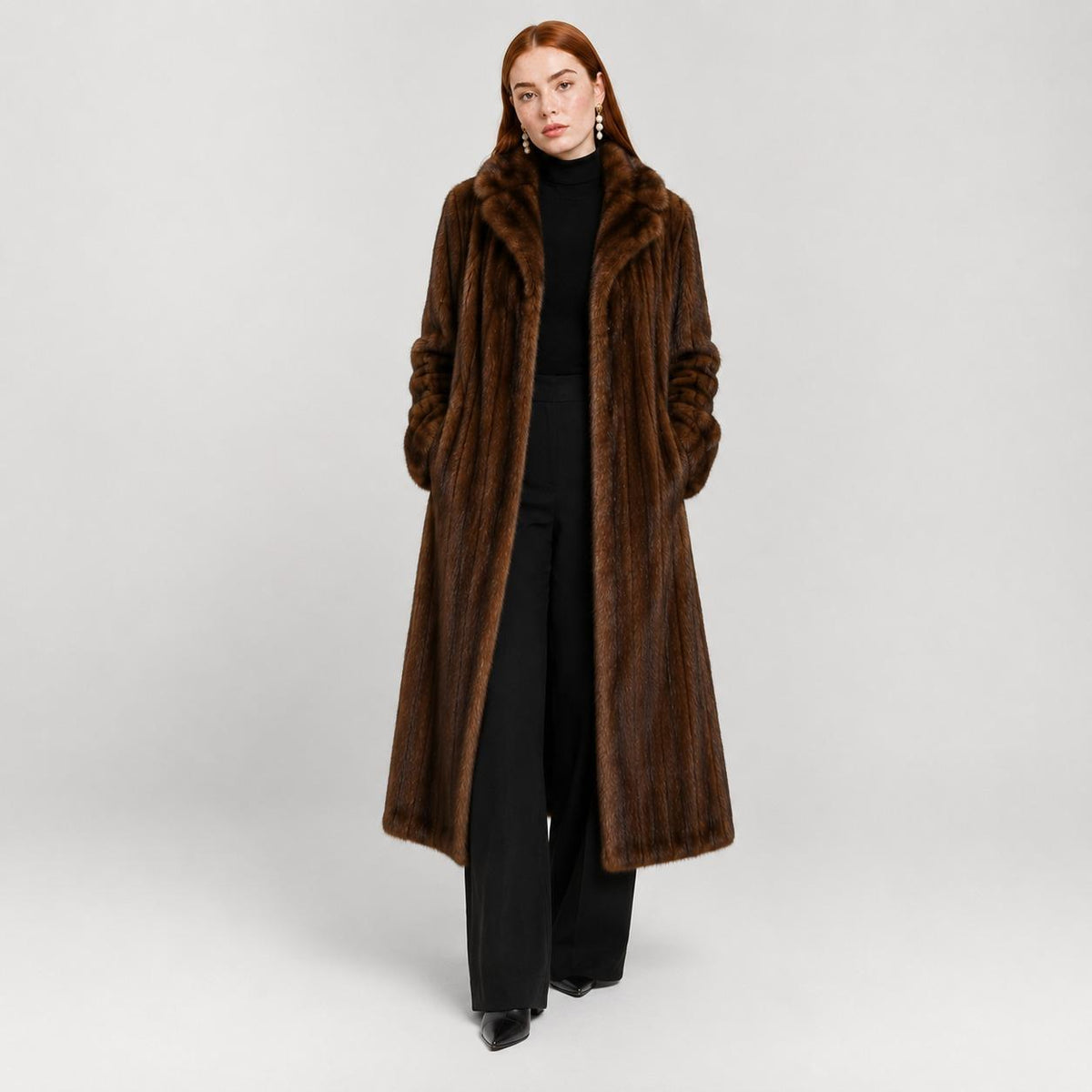 Long Brown Mink Coat for Women | Real Mink Fur Coat | Pellusso