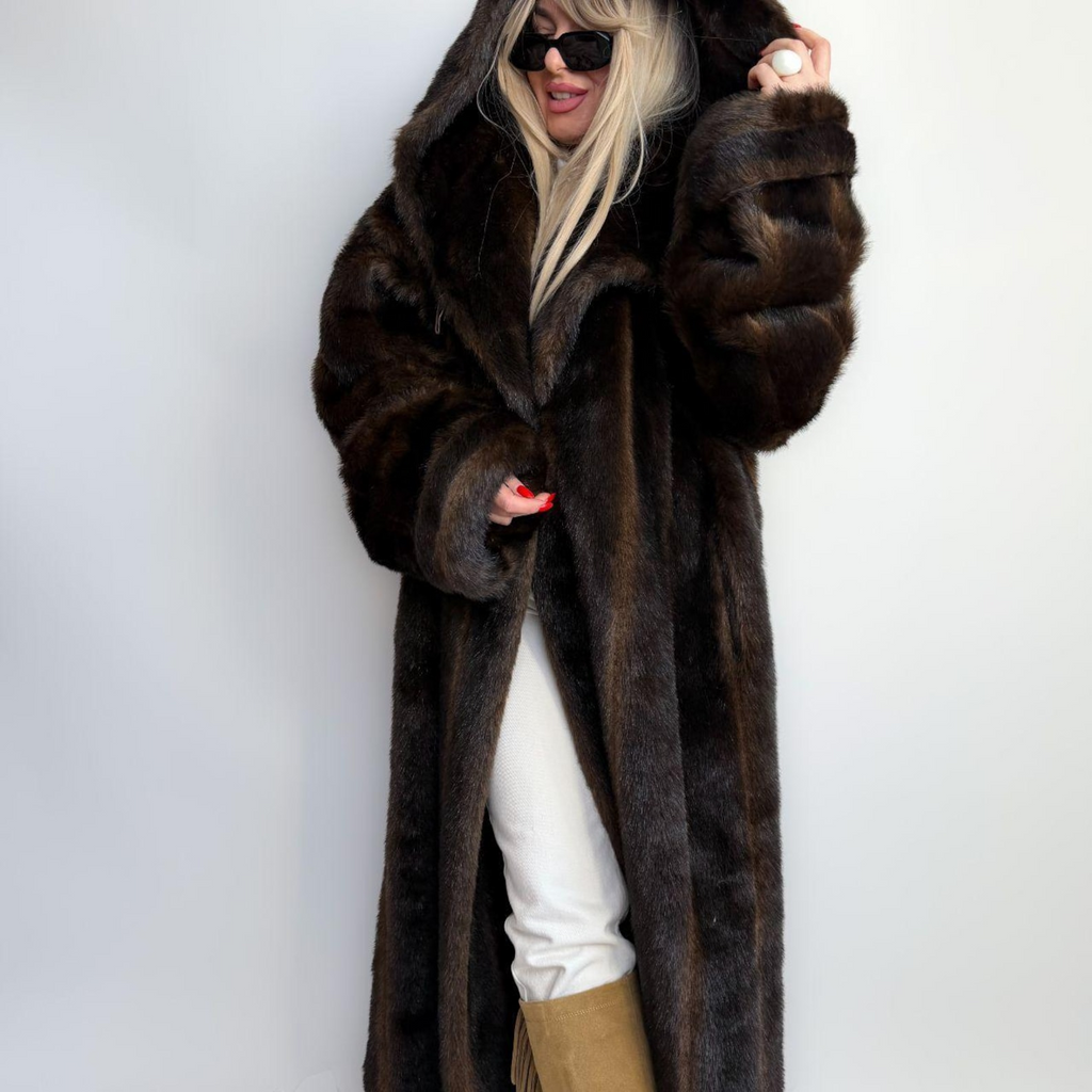 Women Brown Mink Fur Coat