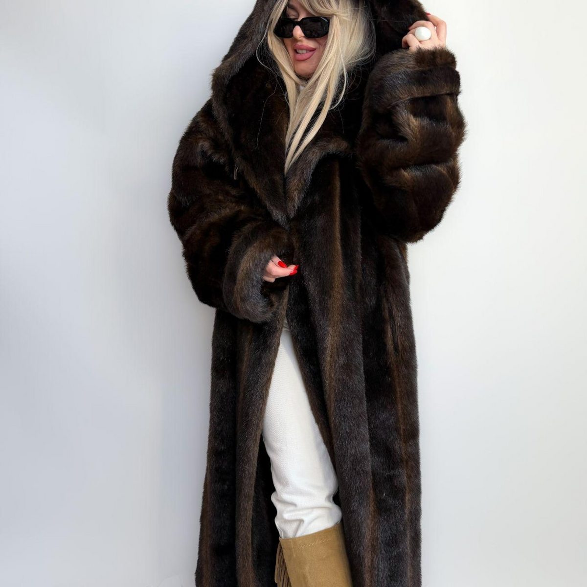 Women Brown Mink Fur Coat