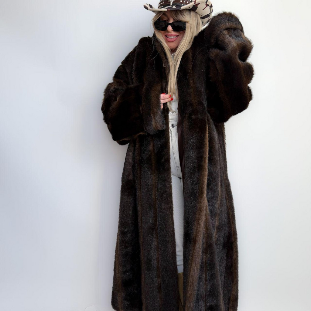Women Brown Mink Fur Coat