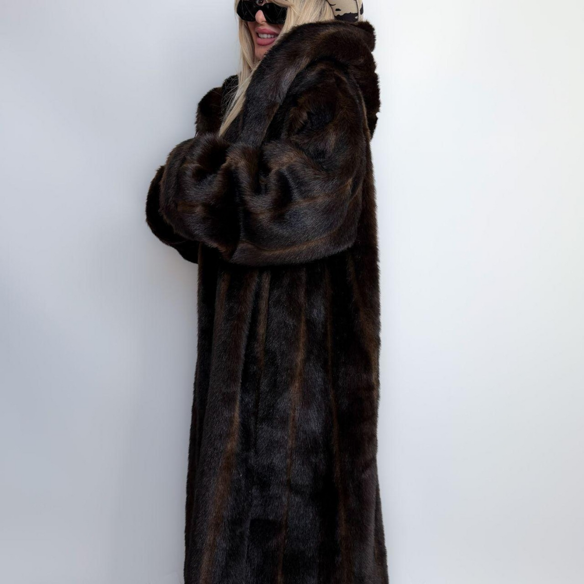 Women Brown Mink Fur Coat