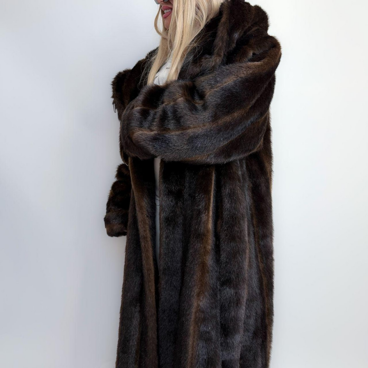 Women Brown Mink Fur Coat